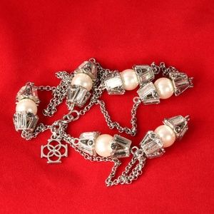 Ann Taylor Necklace Pearl Crystal Baguette Silver Tone